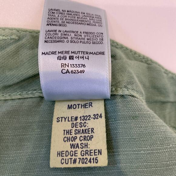 Mother The Shaker Chop Crop Hedge Green Pants Cotton Linen EUC Sz 27 - Picture 10 of 16
